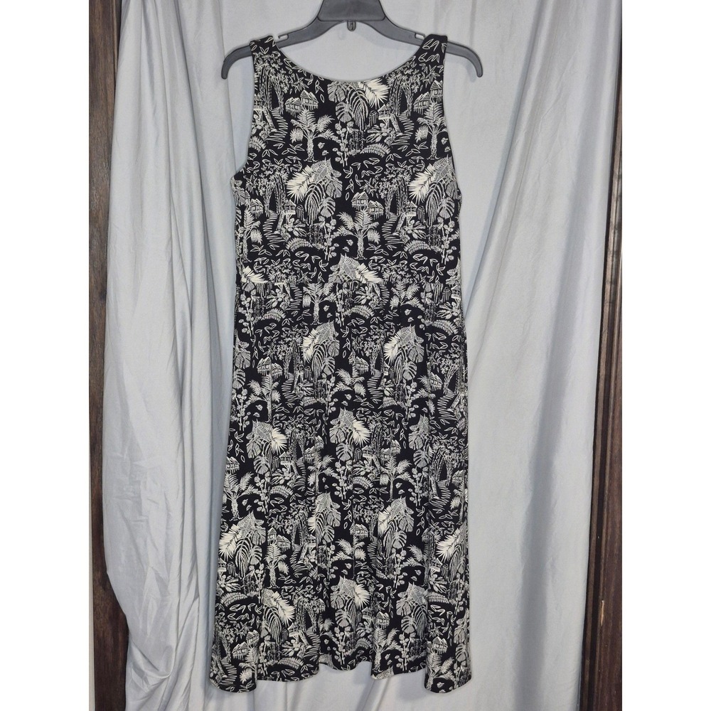 J. Jill Wearever Black White Tropical Scenic Print Dress Medium Rayon Spandex